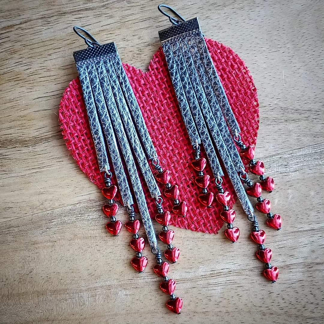 Red foil heart earrings