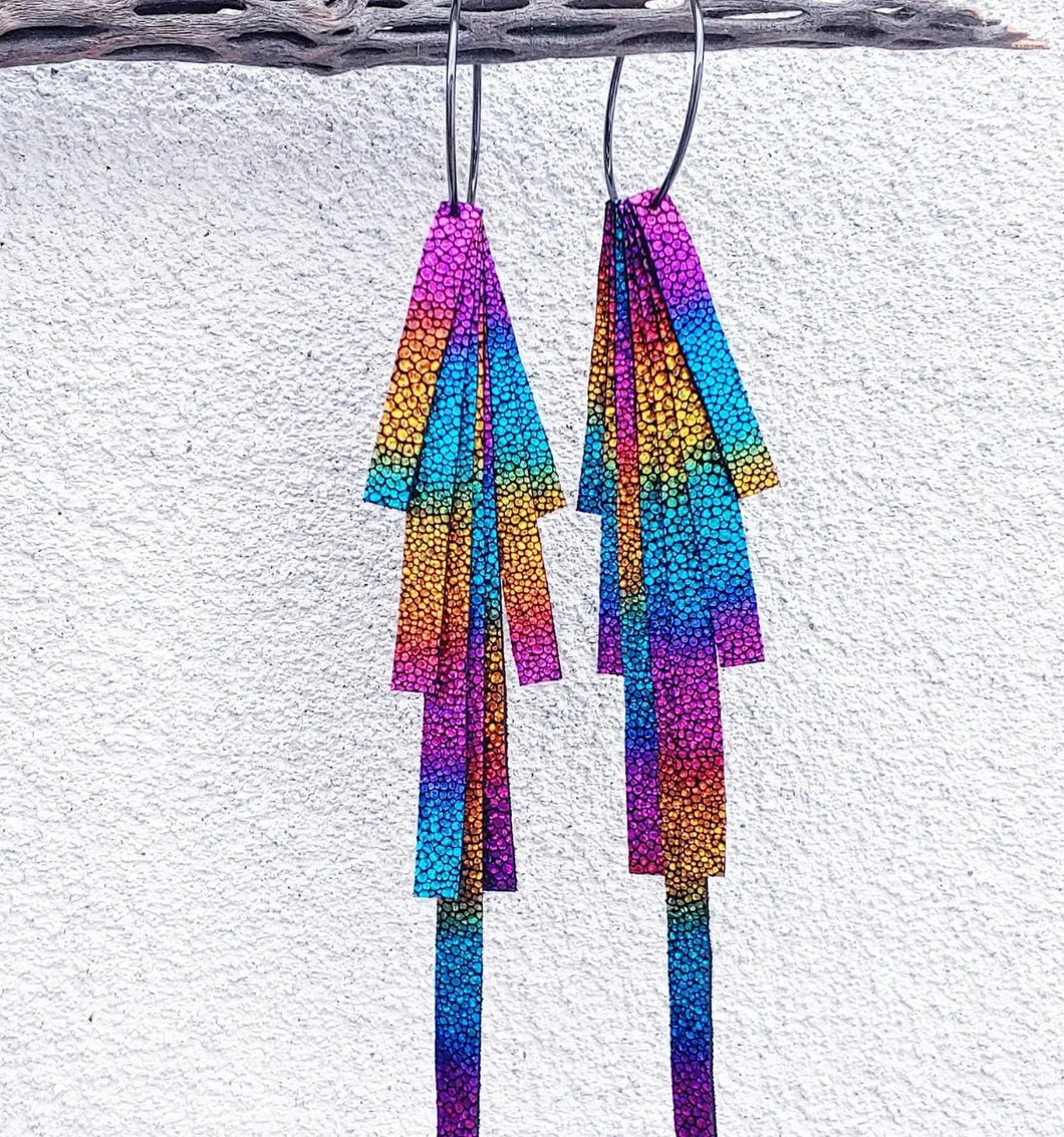Metallic rainbow hoop earrings