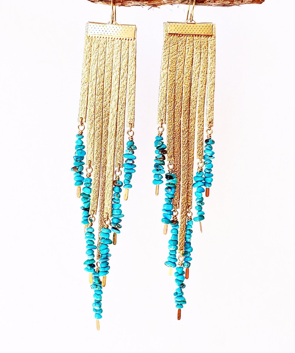 Metallic gold fringe with turquoise chips