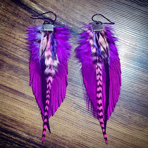 (For Ginger)Magenta/purple/pink suede feathers