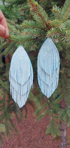 Turquoise Metallic halo feather leather earrings