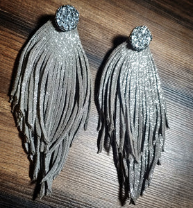 Metallic silver feather earrings