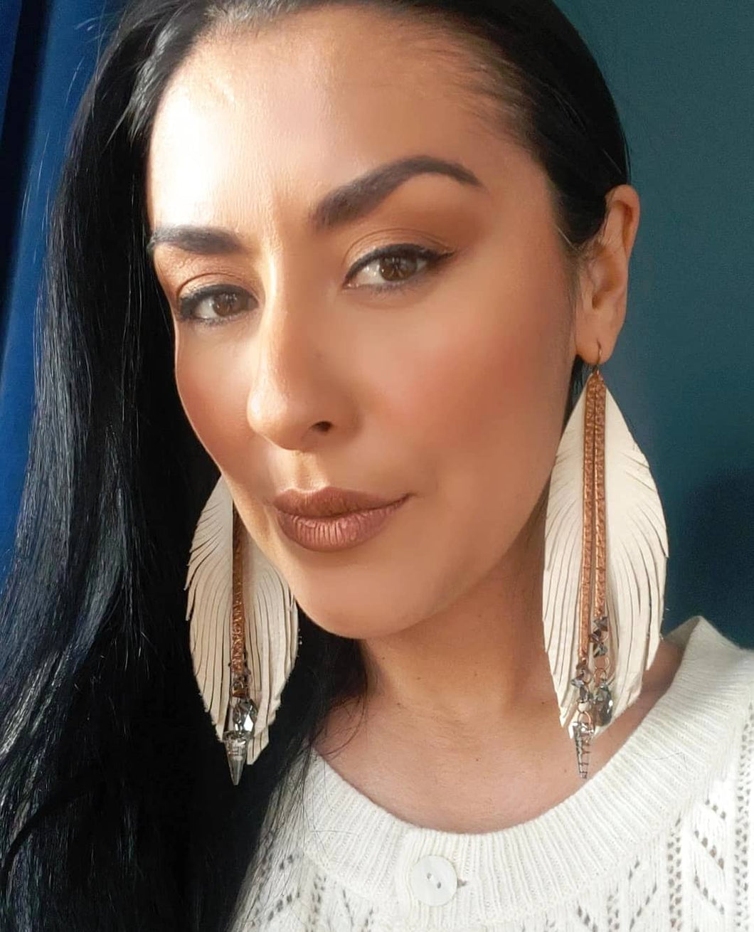 Cream and bronze feather earrings