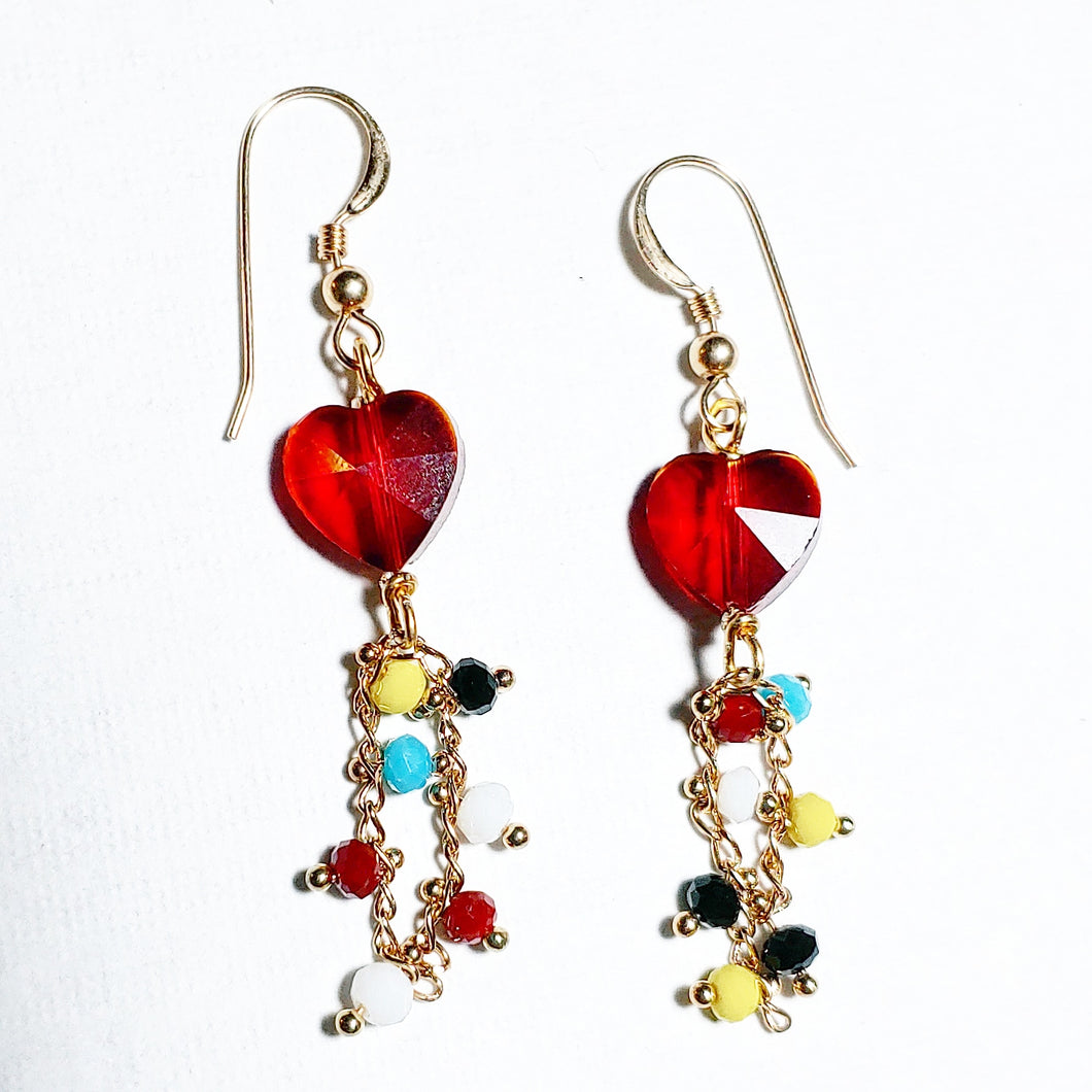 Red glass heart earrings