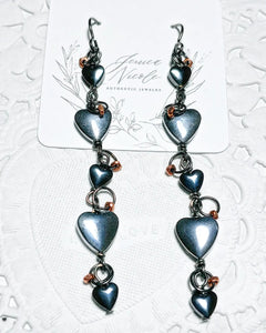 Hematite heart link earrings