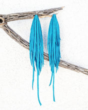 Turquoise feather leather earrings