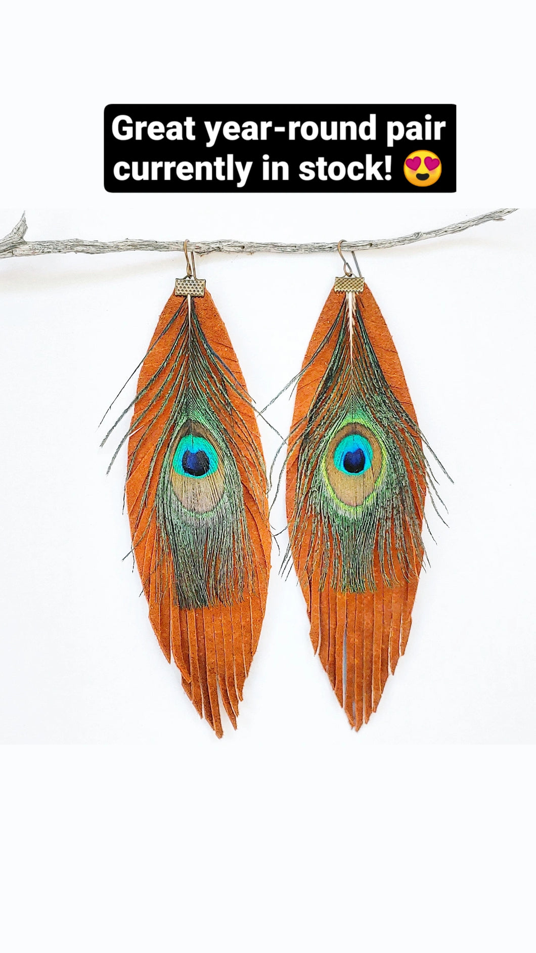 Rust suede peacock earrings