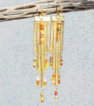Metallic gold fringe multi-colored earrings