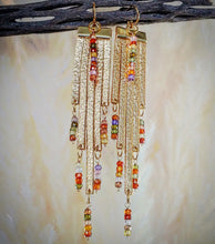Metallic gold fringe multi-colored earrings