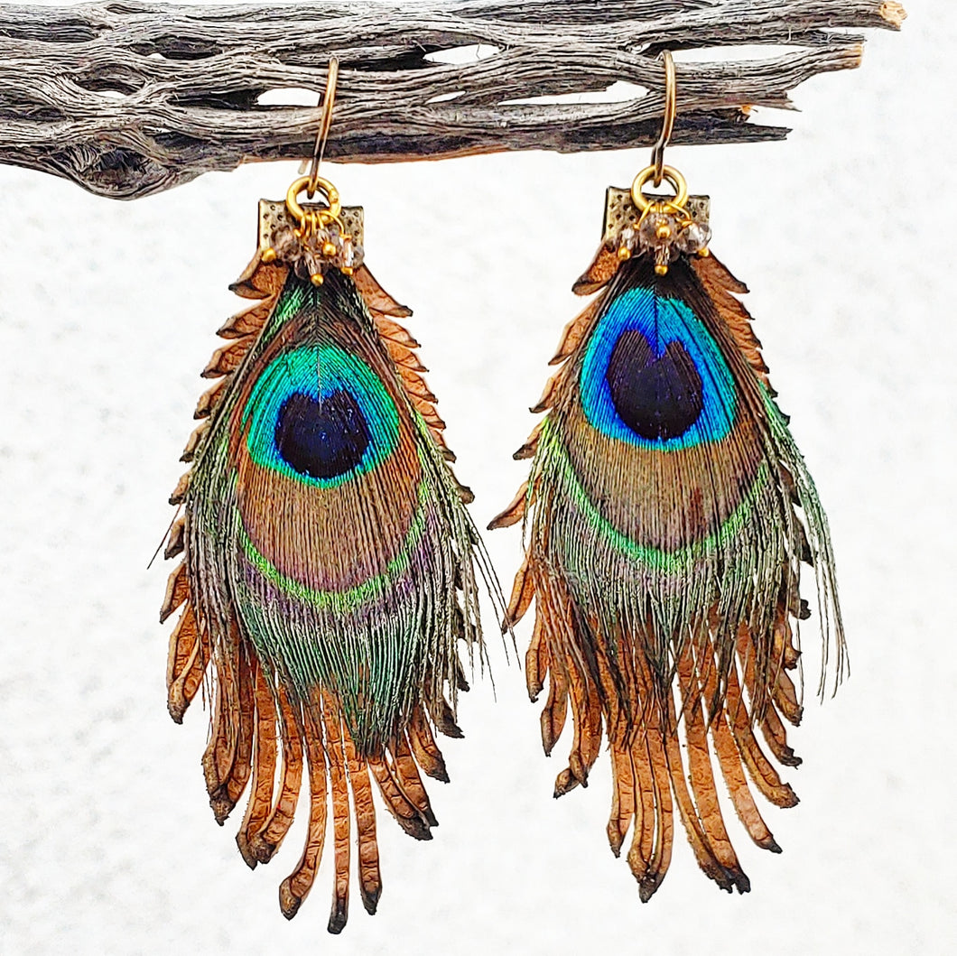 Singed edge peacock earrings
