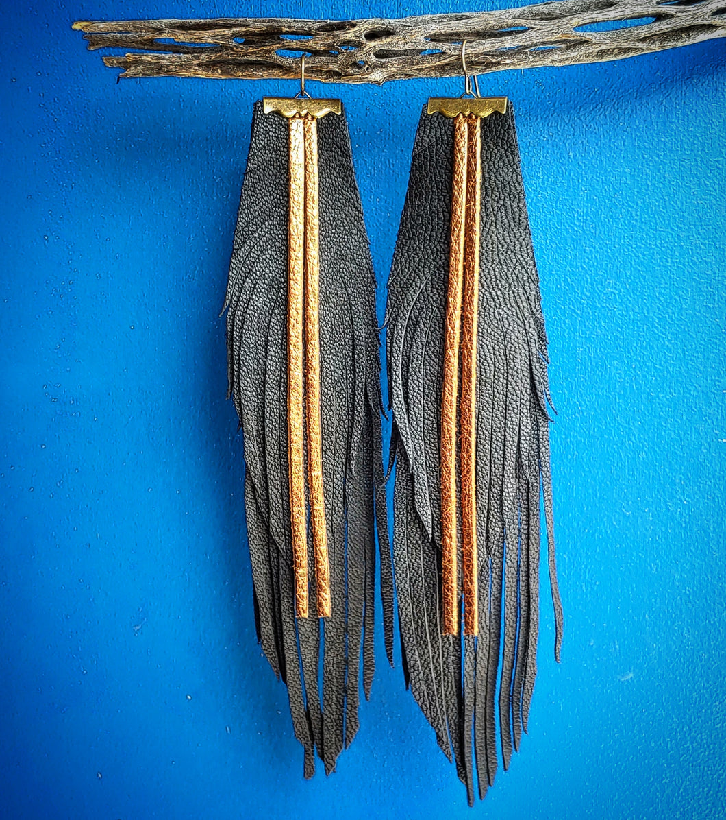 Double layer black Feather earrings