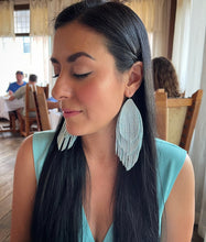 Turquoise Metallic halo feather leather earrings