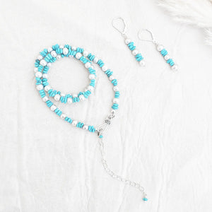 Classic turquoise and pearl necklace and earring set
