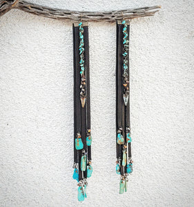 Black fringe and turquoise statement earrings